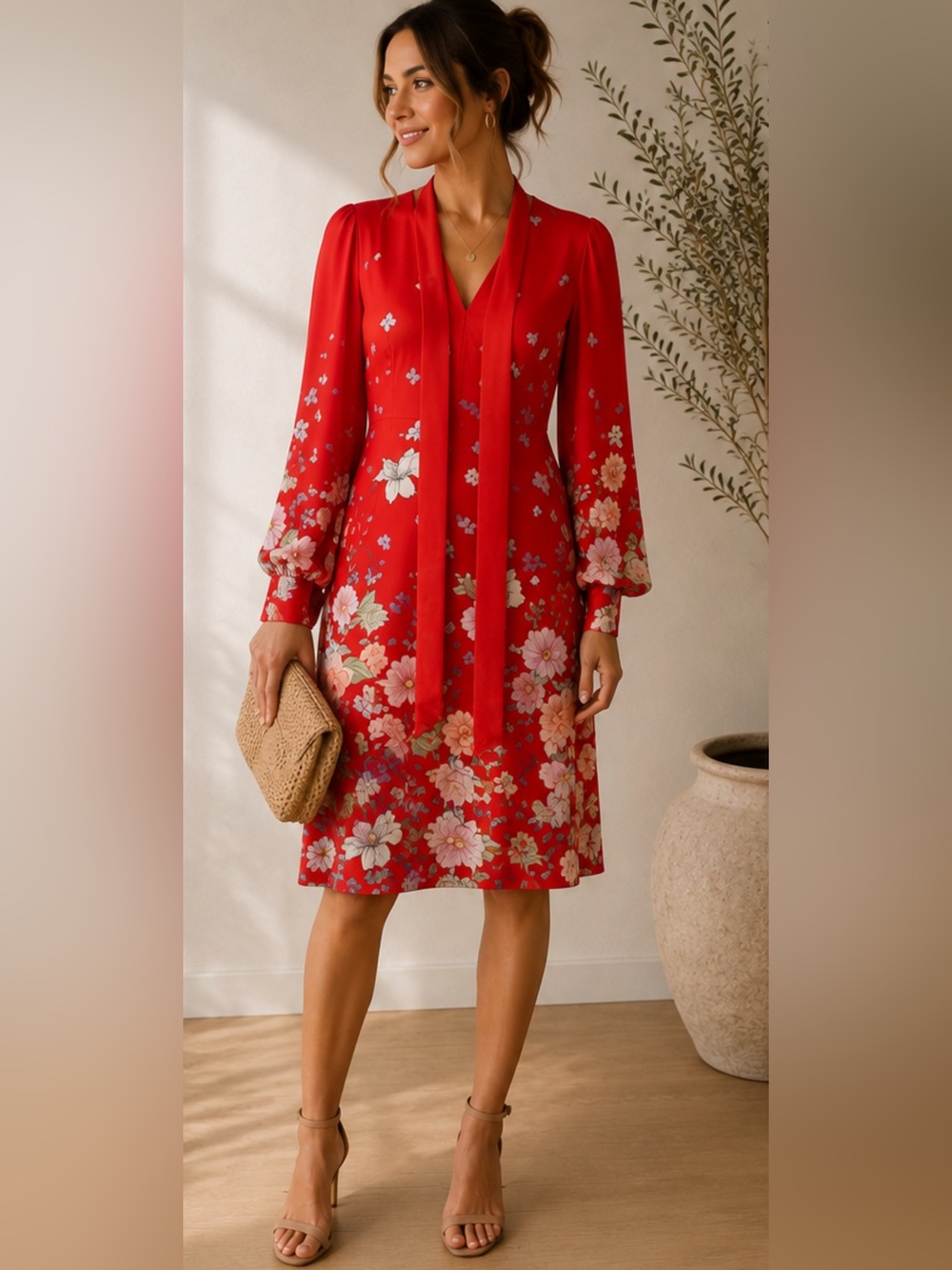 Moulinette Soeurs Anthropologie 100% Silk Red Floral Dress Size 10